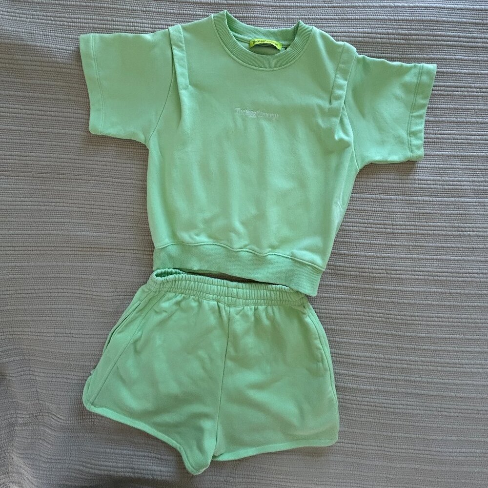 The Jogg Concept 2pc Lounge Set Mint Green Crop Top Shorts, Size Small